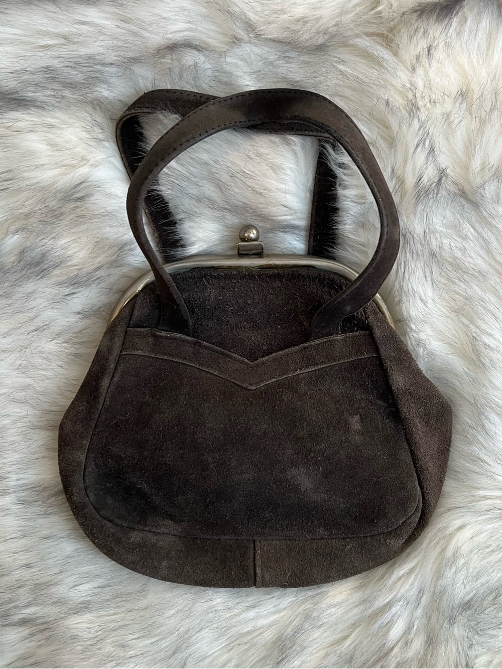 Vintage 70’s Letisse brown suede hinge satchel mini clutch bag elegant retro
